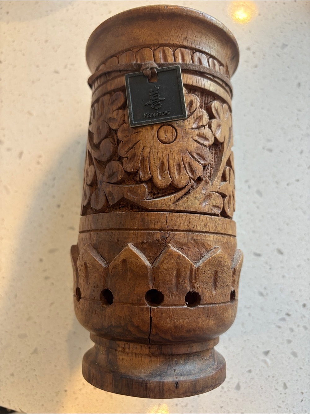 Hand-Carved Wooden Cup/Vase- Brown